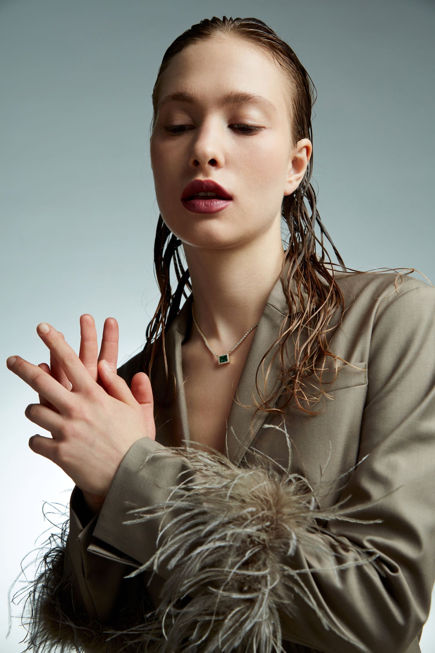 ZIVGREY_Green square zircon necklace