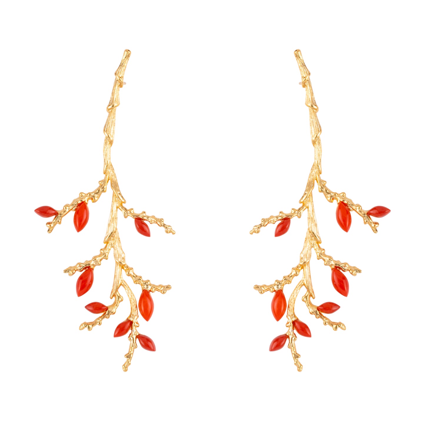 ZIVGREY_ Red coral tree branch earrings