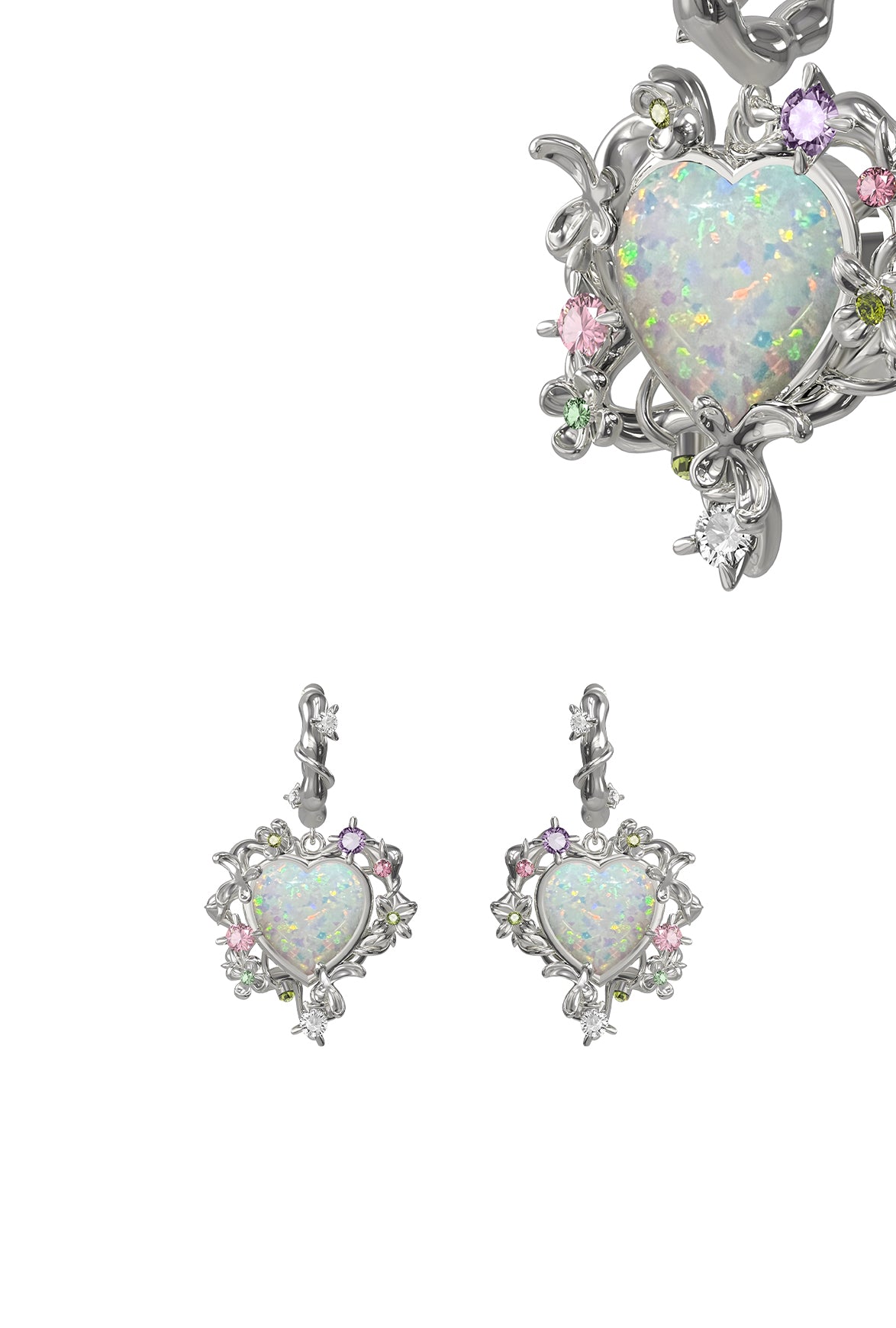 BOONEE _ Opal garden Collection - Love heart Opal earrings (divided into left and right)