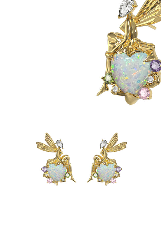 BOONEE _ Opal Garden Collection - Elf with love heart opal earrings