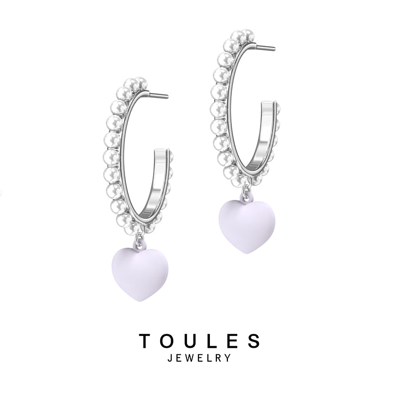 TOULES _ Pearl silicone love heart small hoop earrings