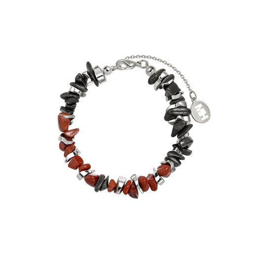 MH_ Irregular Gold Black and Red Crushed Stone Bracelet