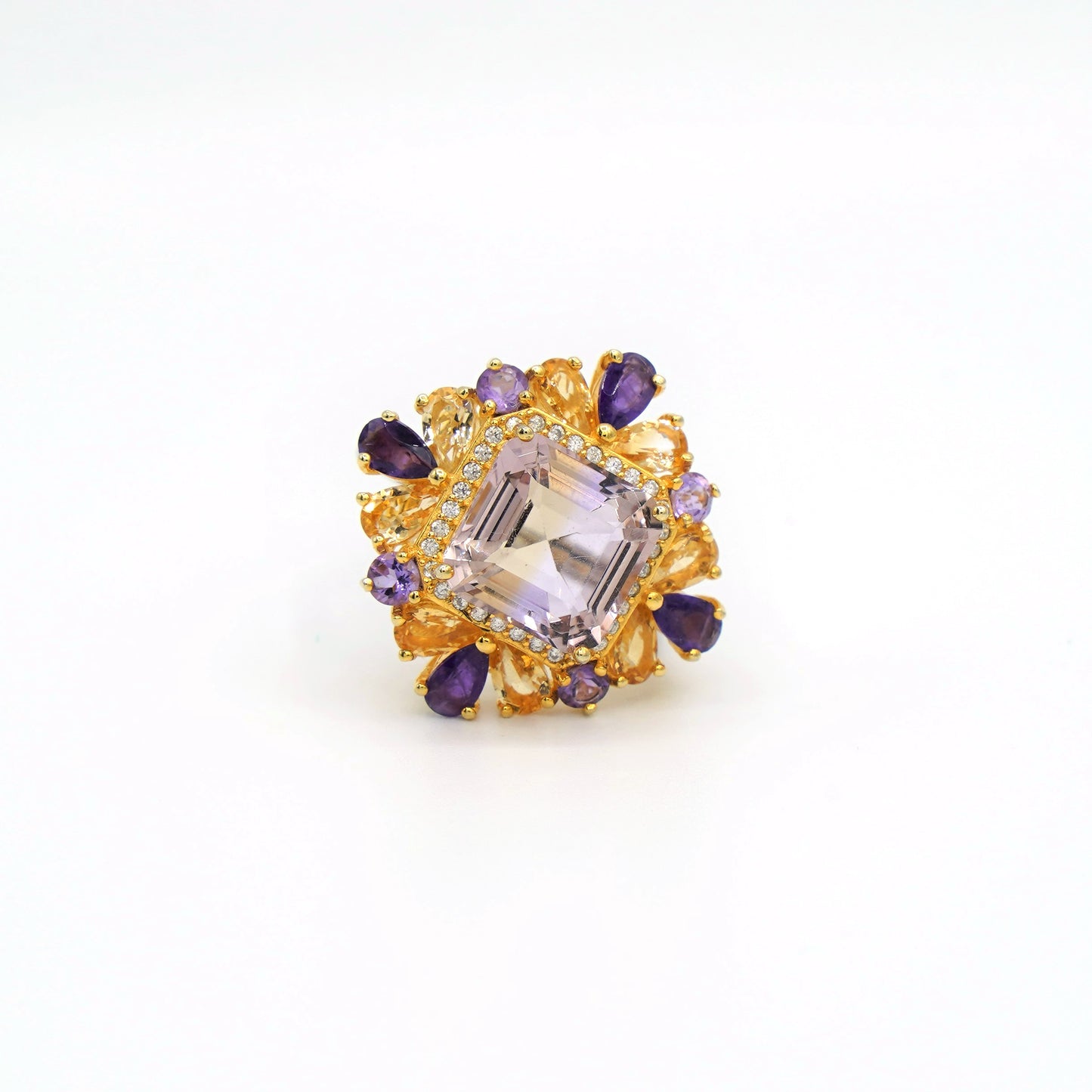 Shiny shiny _ Amethyst Tourmaline Asscher Cut Ring