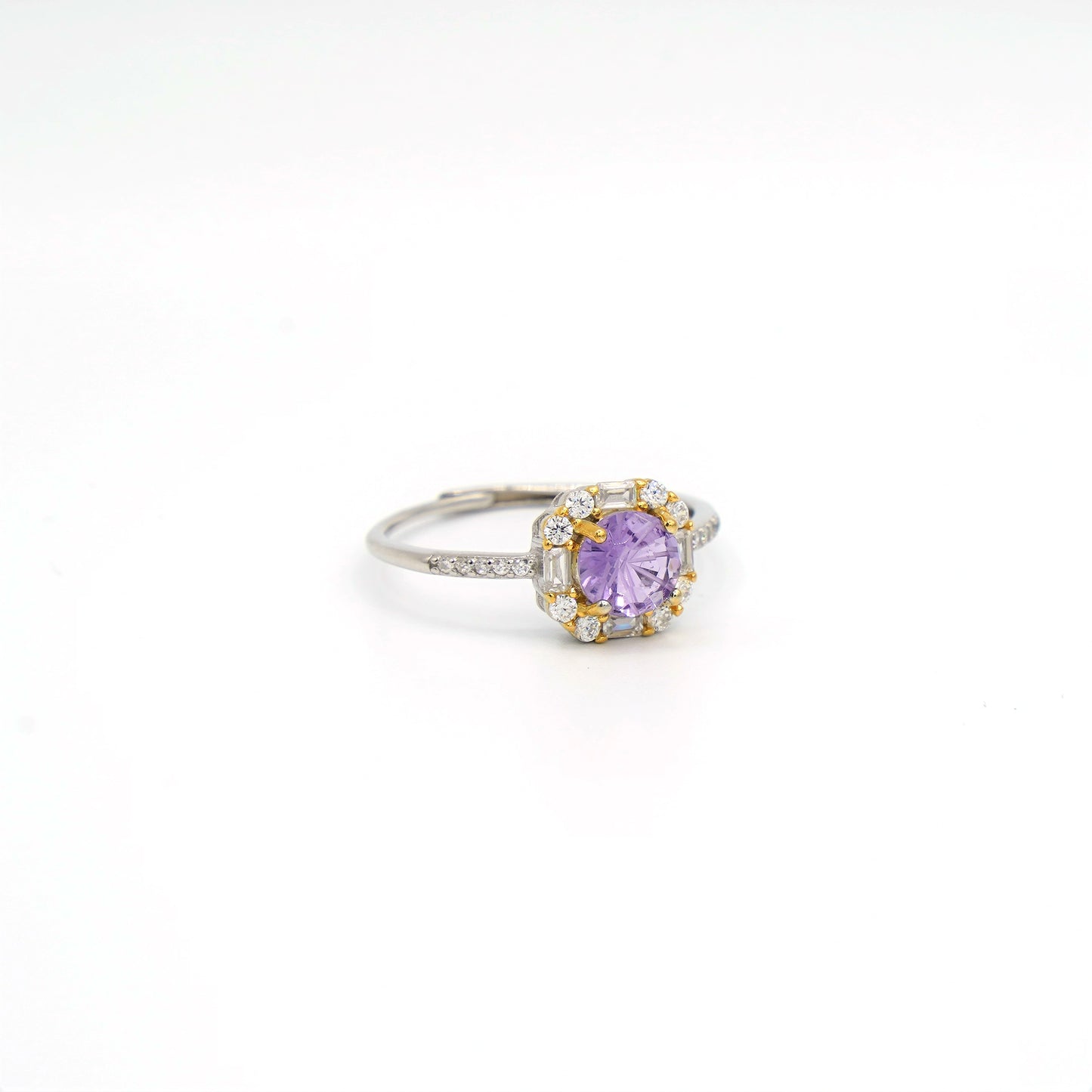 Shiny shiny _ Violet Round Cut Amethyst & Zircon Ring