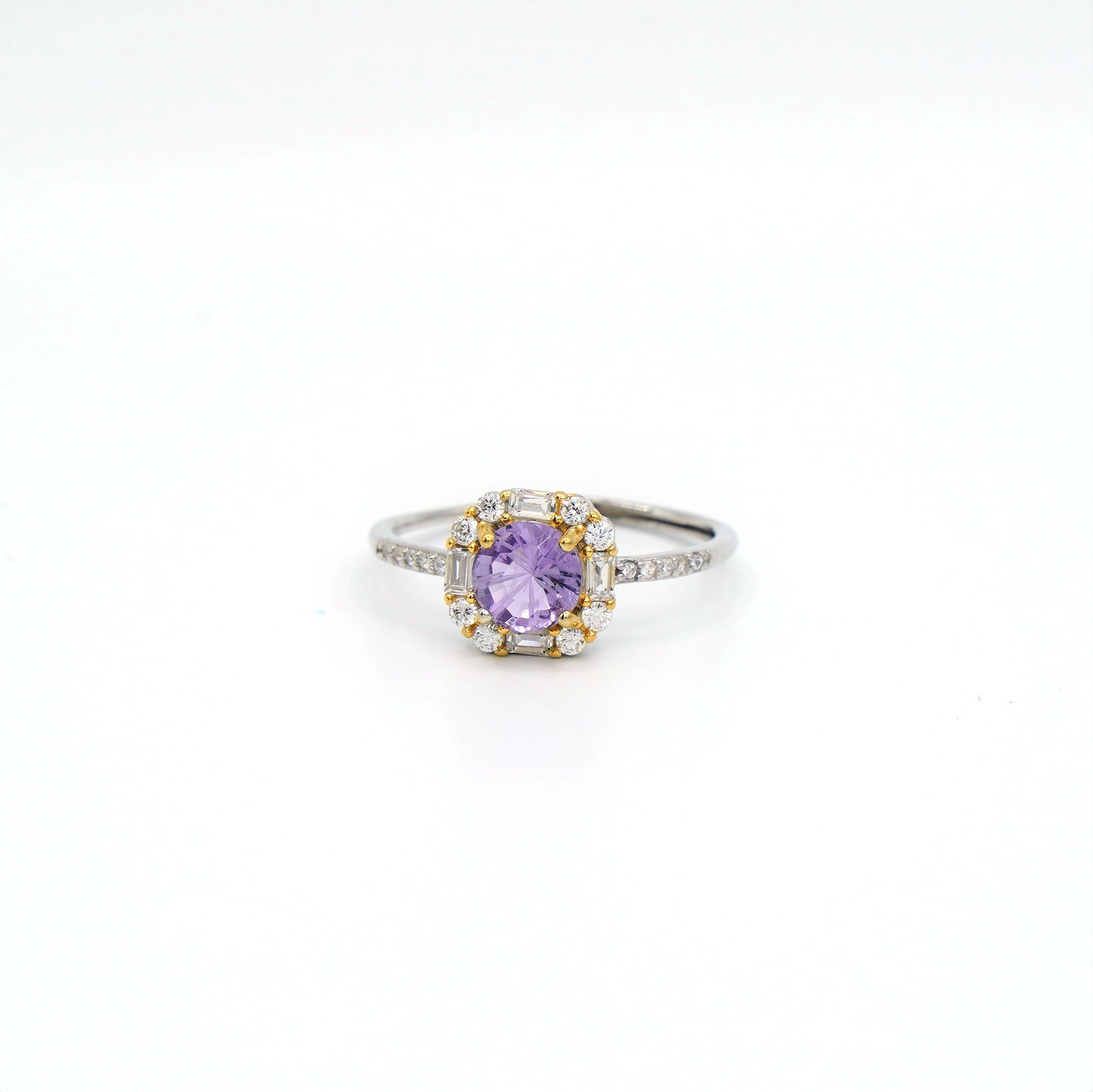 Shiny shiny _ Violet Round Cut Amethyst & Zircon Ring