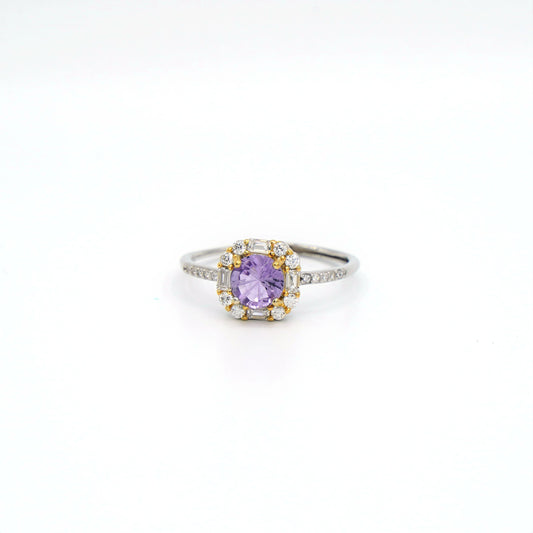 Shiny shiny _ Violet Round Cut Amethyst & Zircon Ring