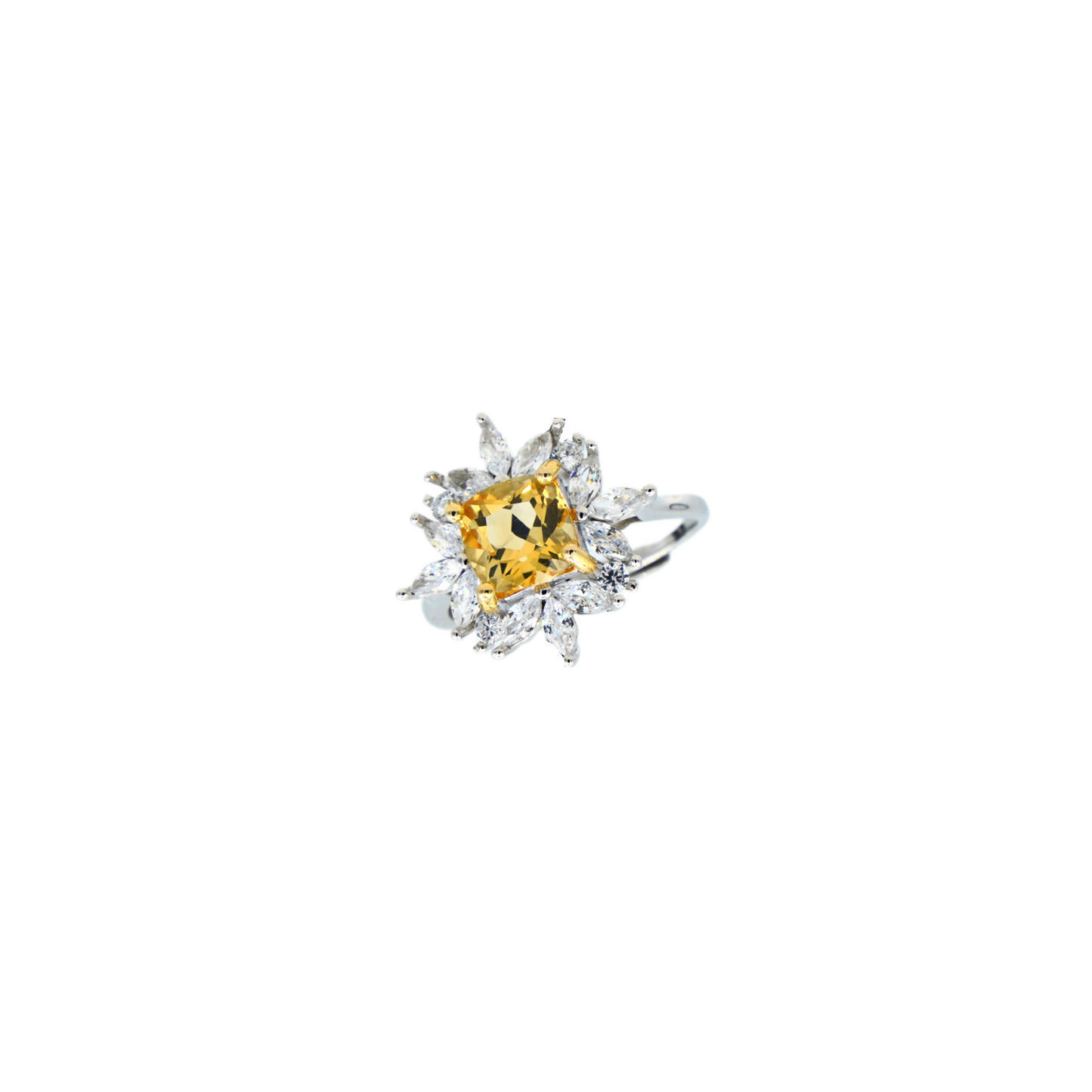 Shiny shiny _ Sunflower Princess Cut Citrine & Zircon Ring