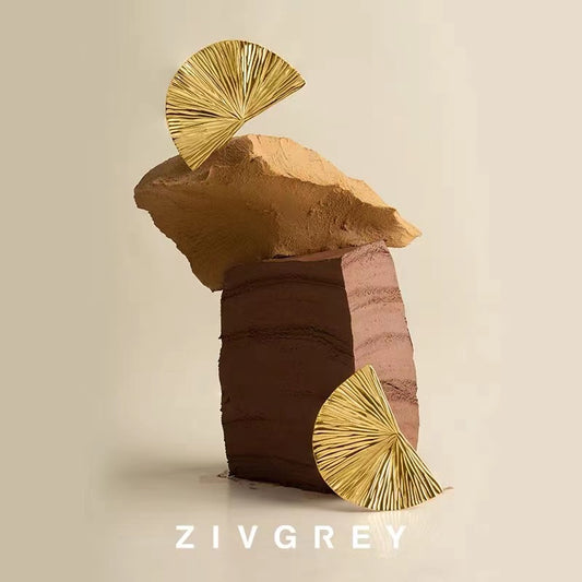 ZIVGREY_Large fan-shaped gold earrings