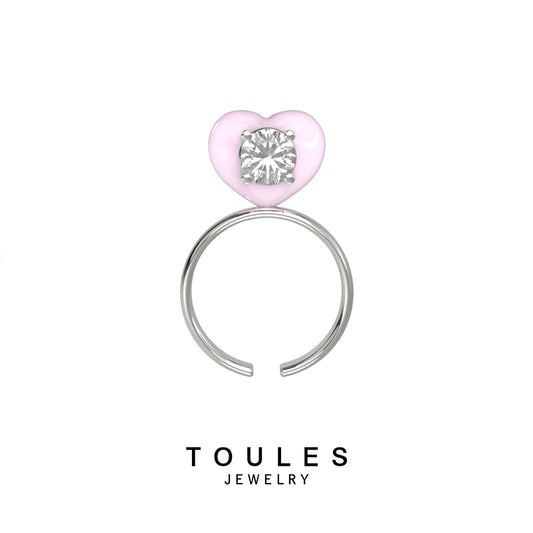 TOULES _ Rotating love heart enamel ring white