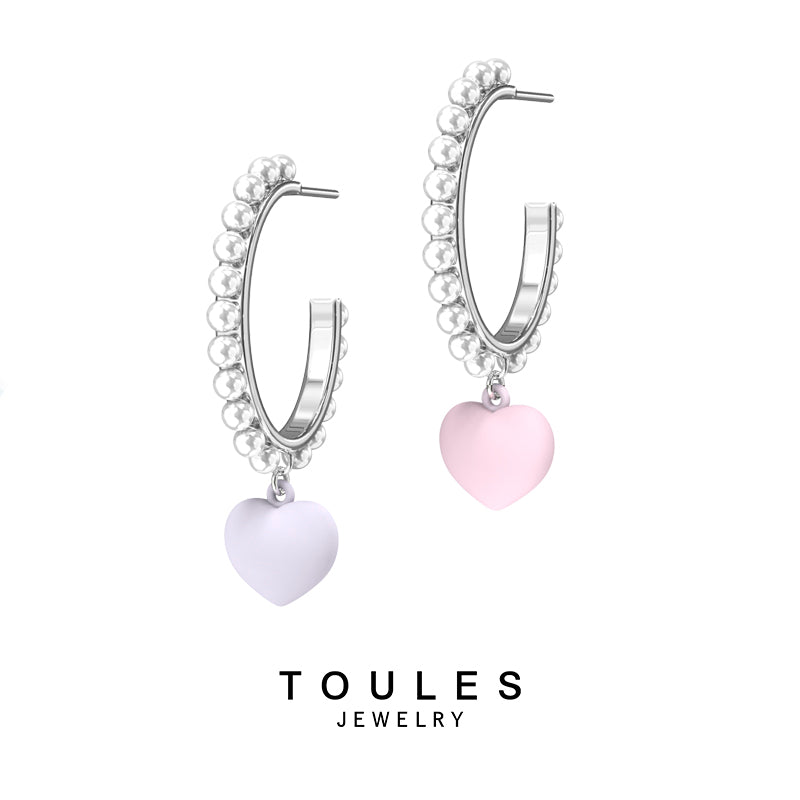 TOULES _ Pearl silicone love heart small hoop earrings