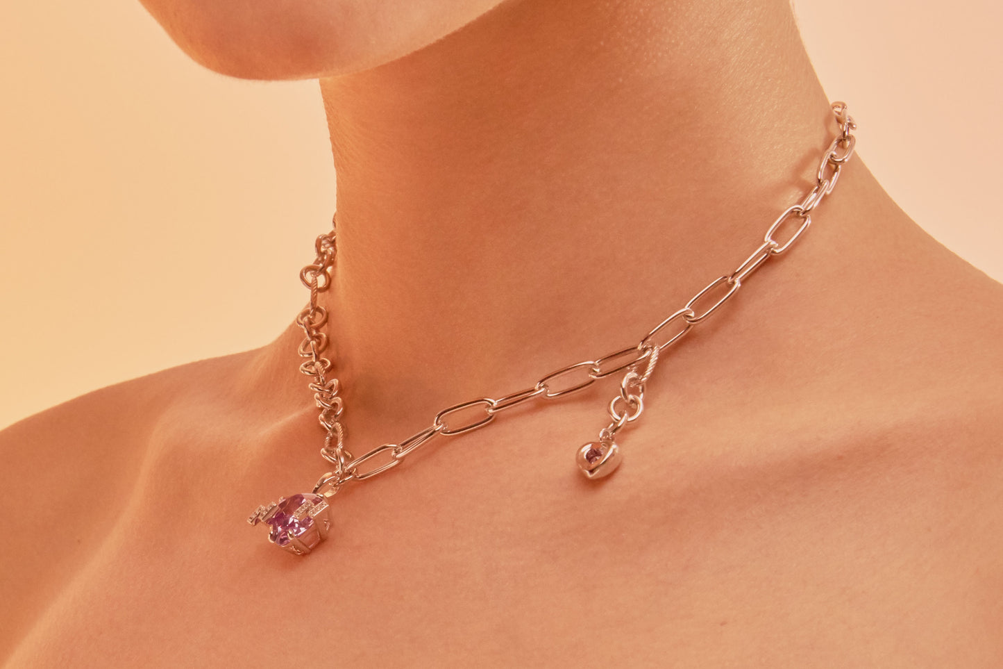 Triple Tipsy BLUSH purple patchwork chain necklace