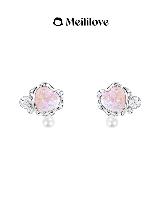 Meililove_"Neon Heart Light" - Pearl Stud Earrings