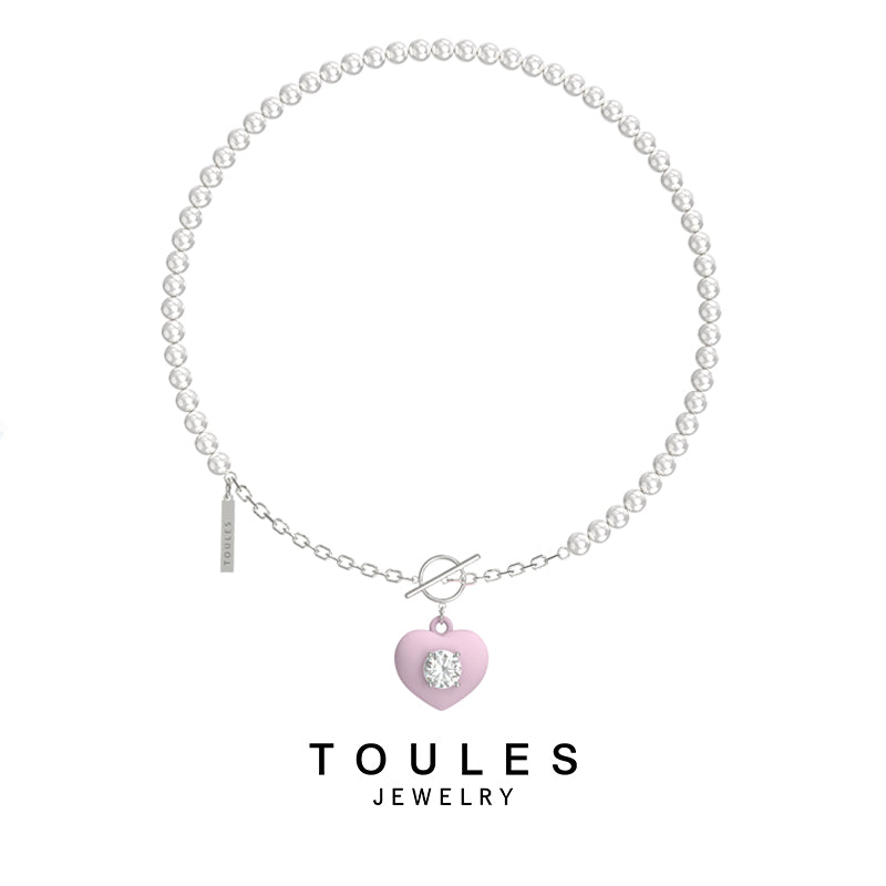 TOULES _ Silicone Love Heart Diamond & Pearl Necklace