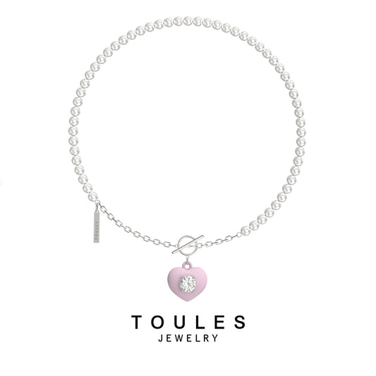 TOULES _ Silicone Love Heart Diamond & Pearl Necklace