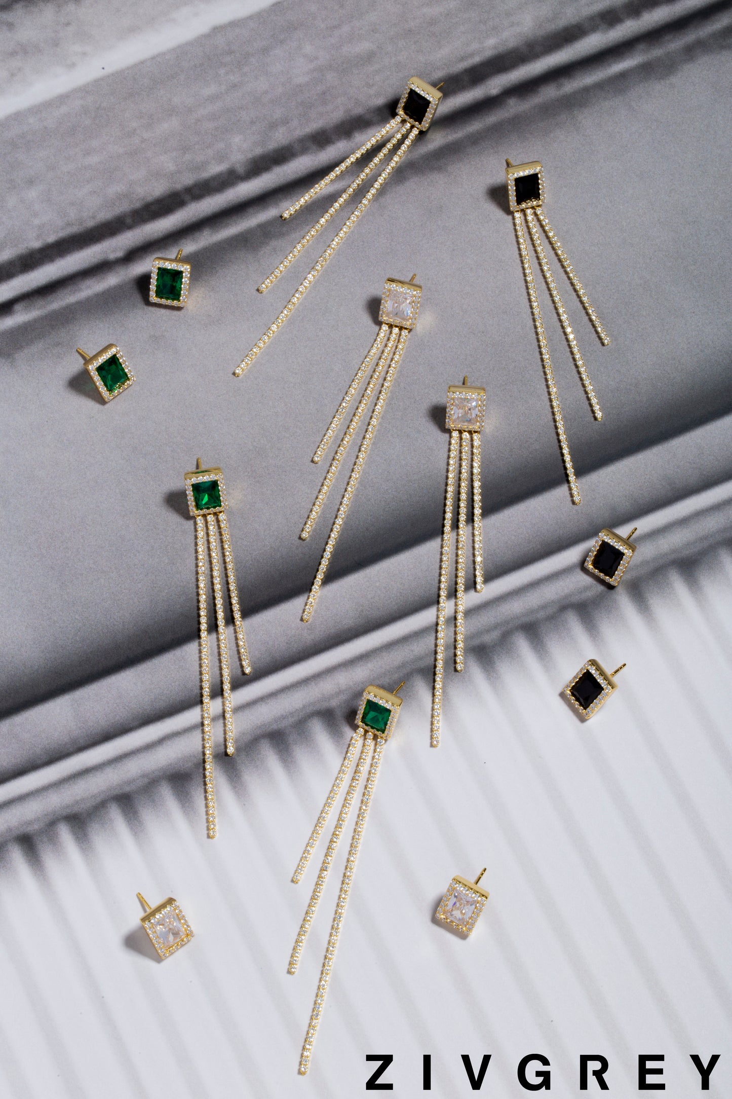 ZIVGREY_Green Crystal Tassel Earrings