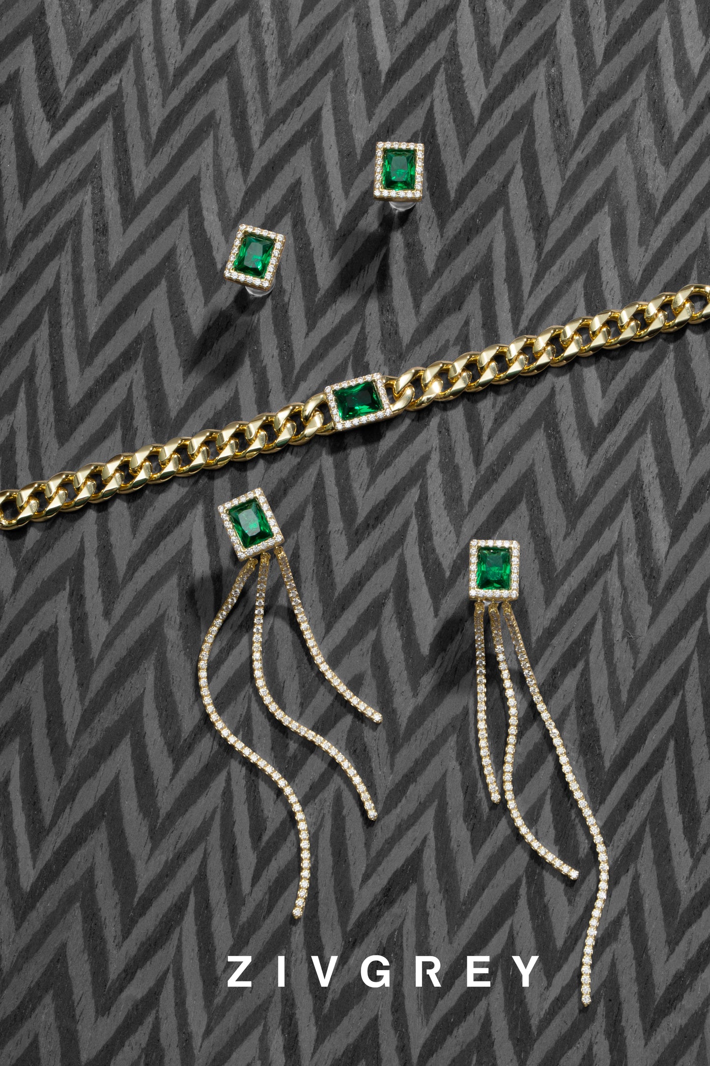 ZIVGREY_Green Crystal Tassel Earrings