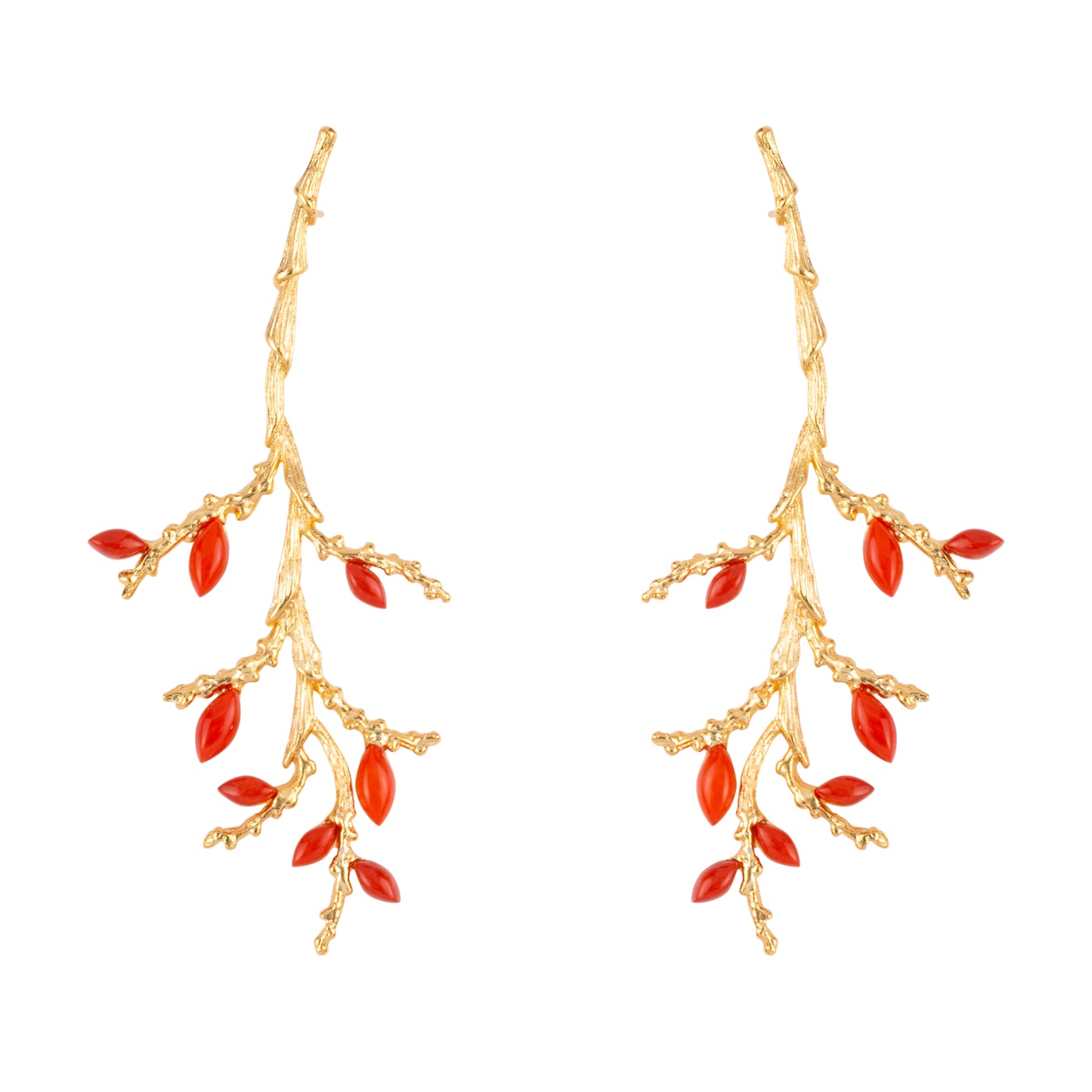 ZIVGREY_ Red coral tree branch earrings