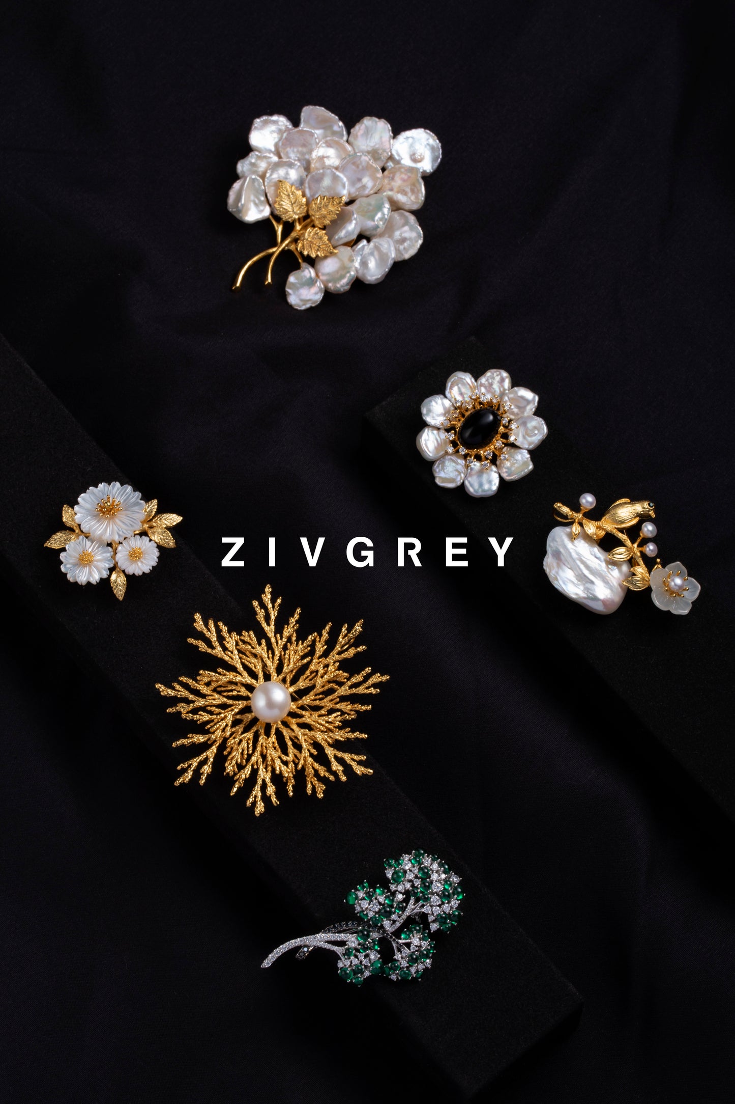 ZIVGREY_Baroque leaf brooch