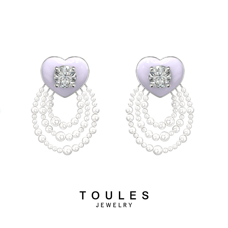 TOULES _ Love heart triple pearl earrings