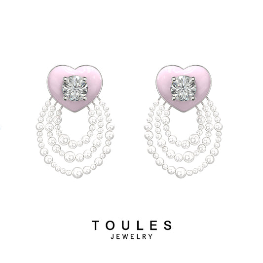 TOULES _ Love heart triple pearl earrings