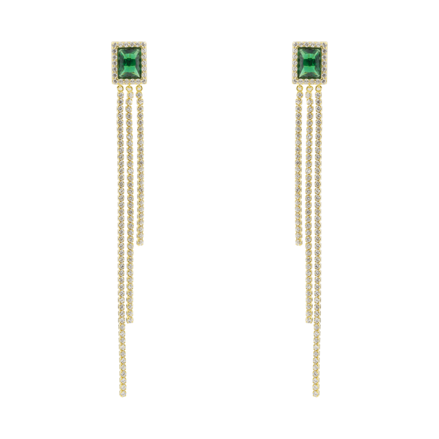 ZIVGREY_Green Crystal Tassel Earrings