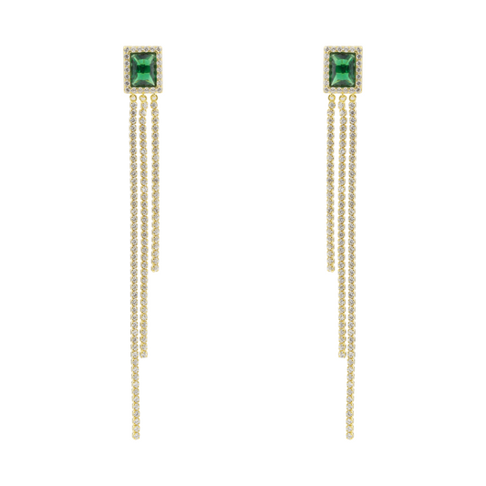 ZIVGREY_Green Crystal Tassel Earrings