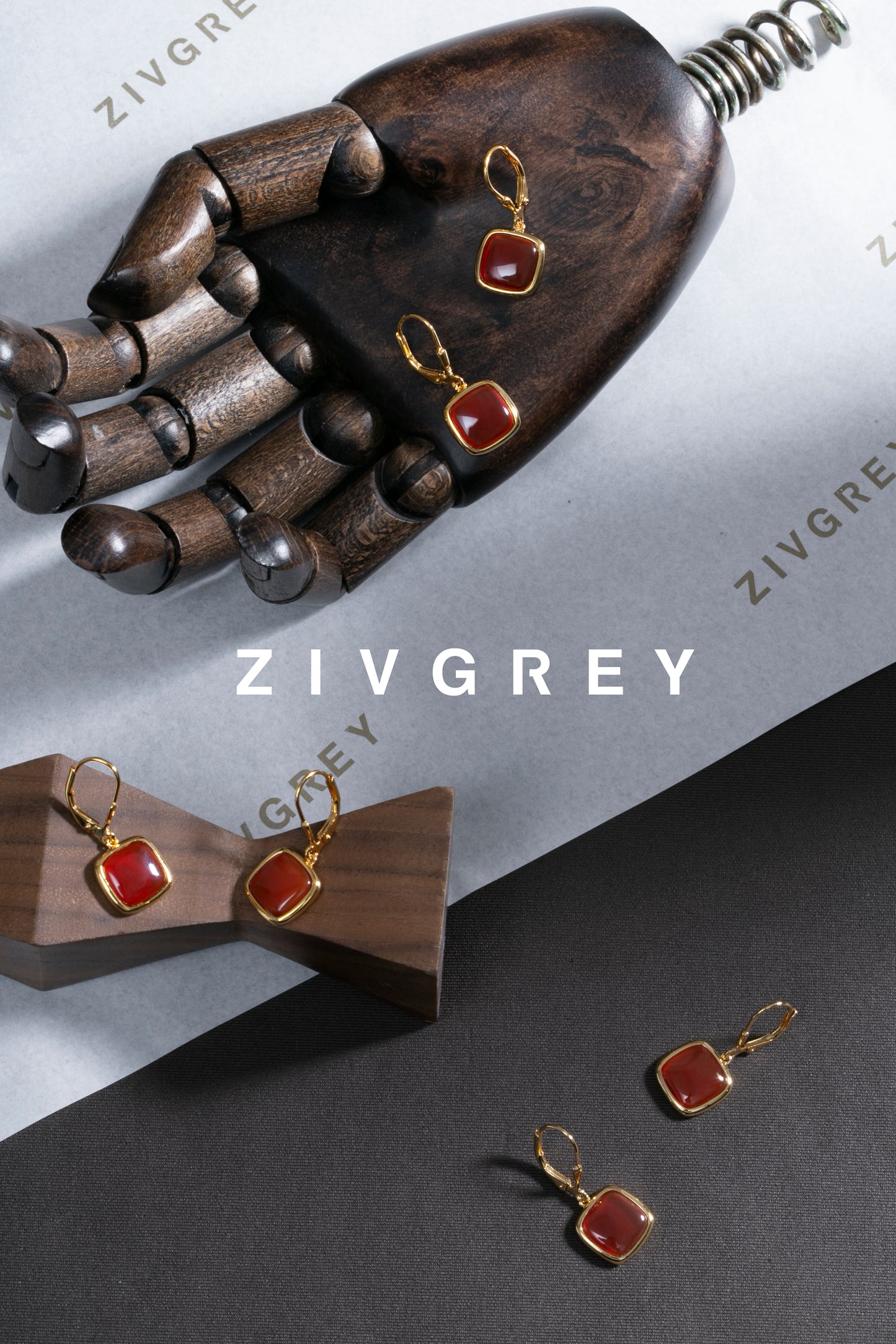 ZIVGREY_Square natural agate earrings