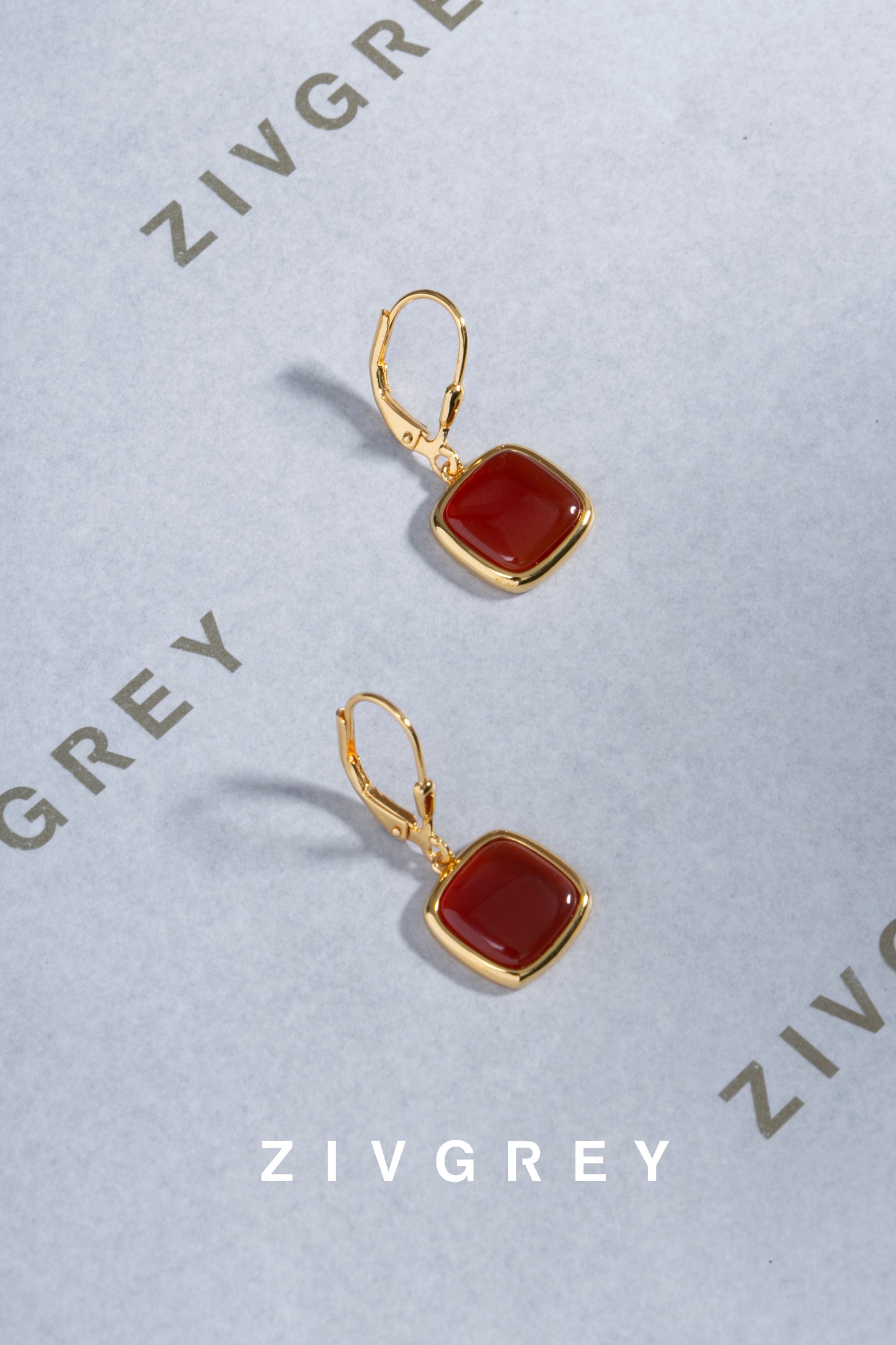 ZIVGREY_Square natural agate earrings