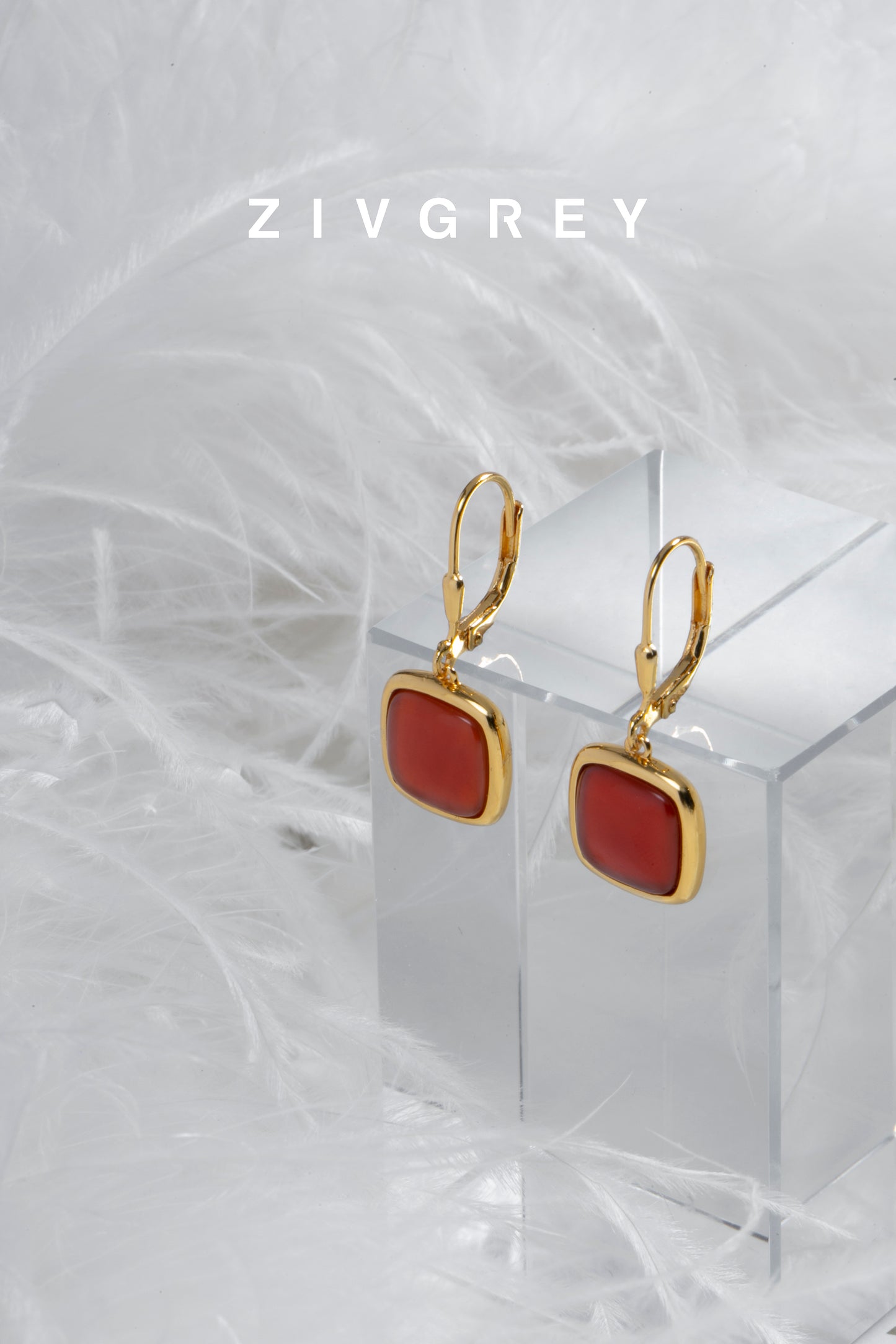 ZIVGREY_Square natural agate earrings