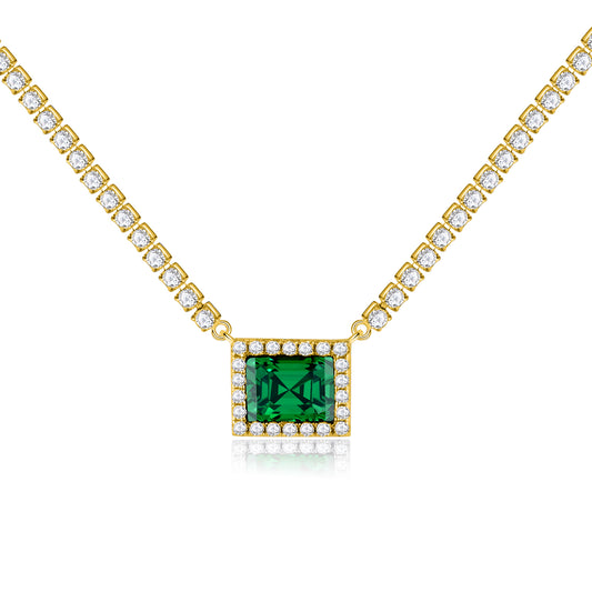 ZIVGREY_Green square zircon necklace