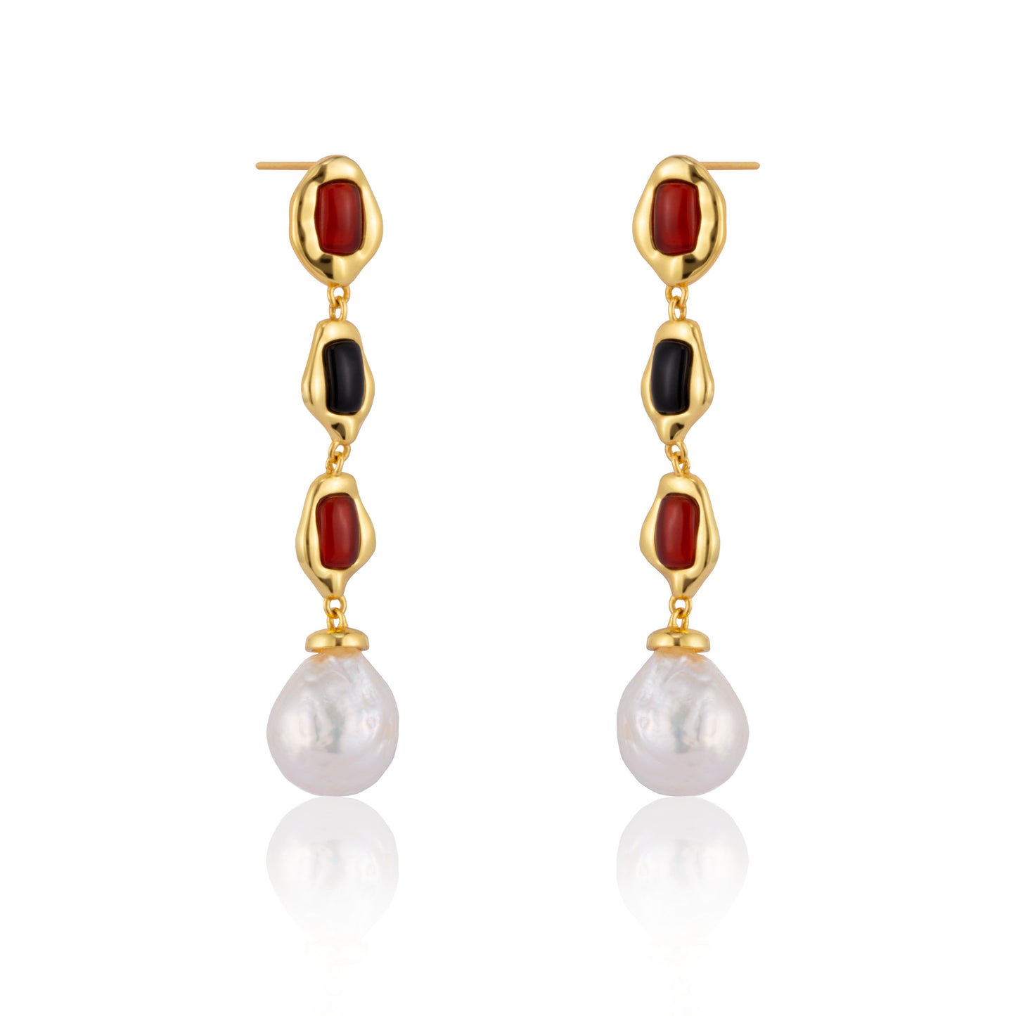 ZIVGREY_ Red & black agate and pearl earrings